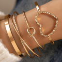  Gold Heart Knot Plated Multi Layer Open Cuff Bracelet Set