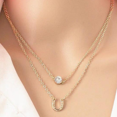 Gold Horseshoe Layered Chopped Necklace