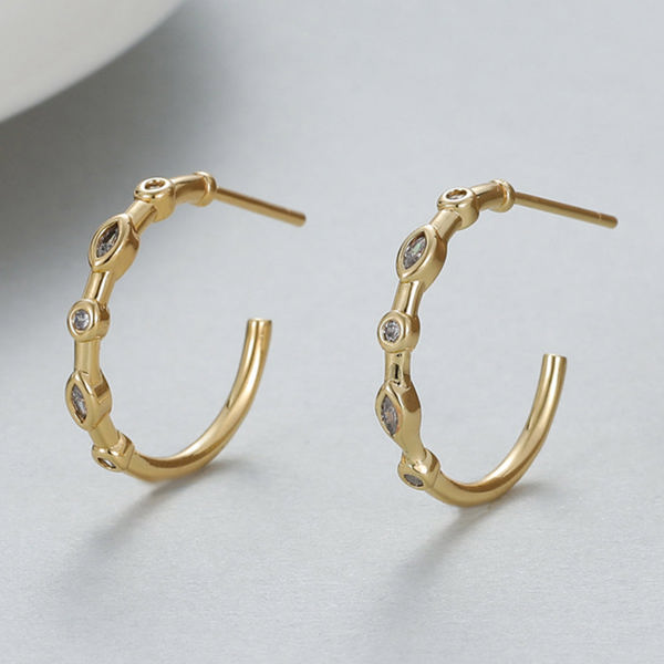 Gold Inlay C-shape Earrings