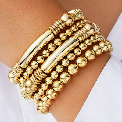 Gold Layered Elastic Bracelet Set