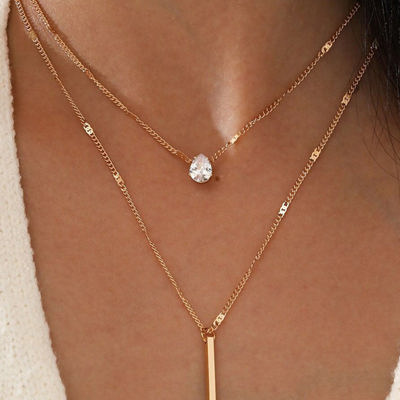 Gold Layered Rhinestone Pendant Necklace