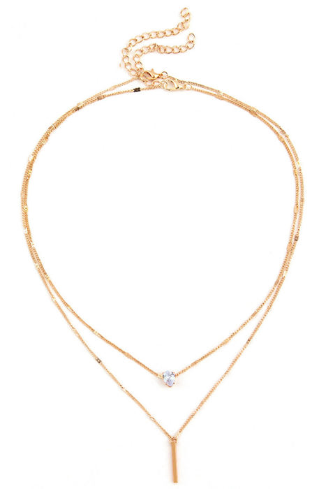 Gold Layered Rhinestone Pendant Necklace