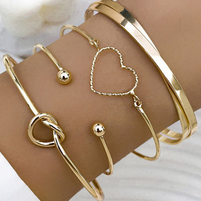 Gold Love Geometric Cross Bracelet 4-piece Set