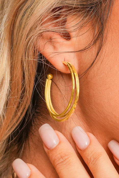 Gold Minimalist Triple Hoop Earrings