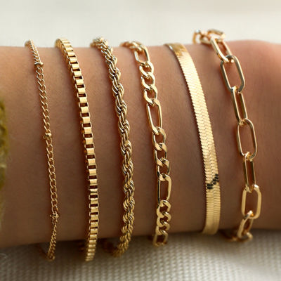 Gold Multi Layered Adjustable Chain Bracelet Set