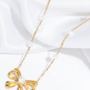  Gold Pearl Decor Plated Bow Knot Pendant Necklace