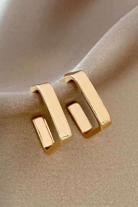 Gold Square Hook Plated Alloy Stud Earrings