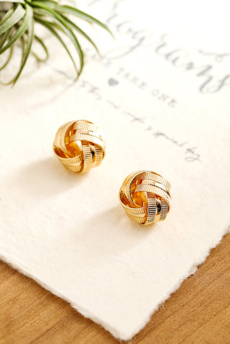 Gold Textured Knot Stud Earrings