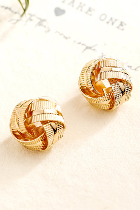 Gold Textured Knot Stud Earrings