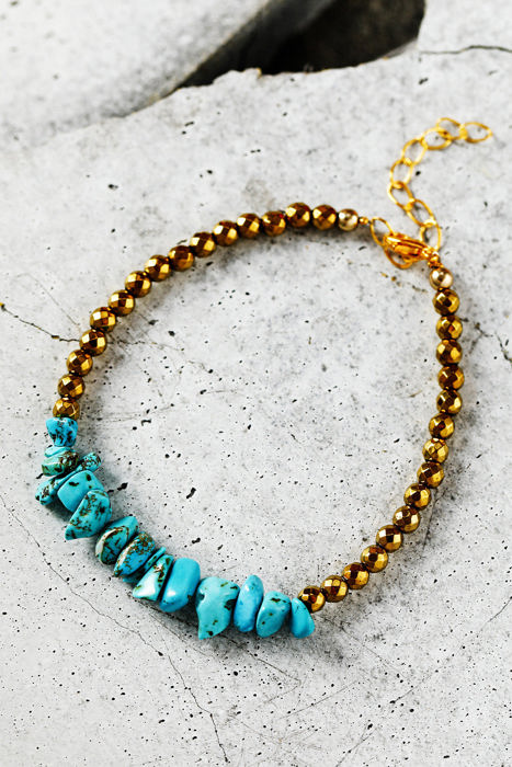 Gold Turquoise Beading Adjustable Bracelet