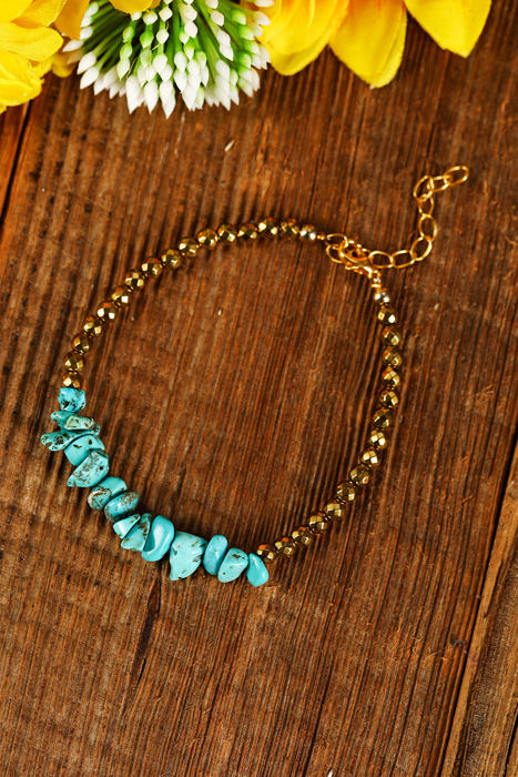 Gold Turquoise Beading Adjustable Bracelet