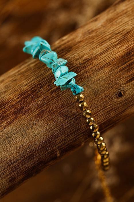 Gold Turquoise Beading Adjustable Bracelet