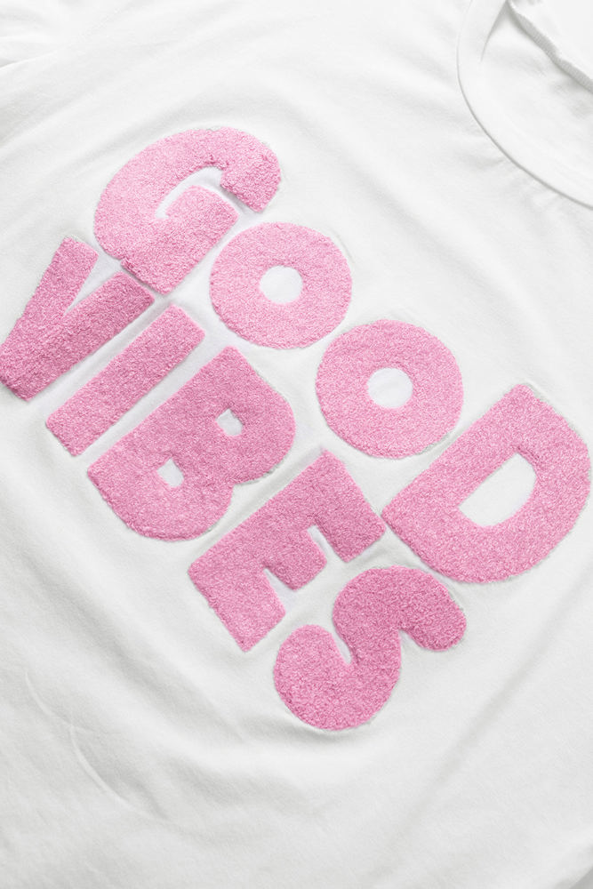 GOOD VIBES Chenille Embroidered Crewneck Tee