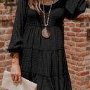 Black Small Grace Bishop Sleeve Smocked Tiered Mini Dress