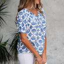  Grace Geometric Tassel Drawstring V Neck Blouse