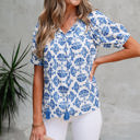  Grace Geometric Tassel Drawstring V Neck Blouse