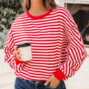 Black Stripe Large Gracelynn Shoulder Casual Pullover Top