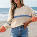  Gracelynn Striped Drop Shoulder Cozy Sweater