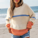  Gracelynn Striped Drop Shoulder Cozy Sweater