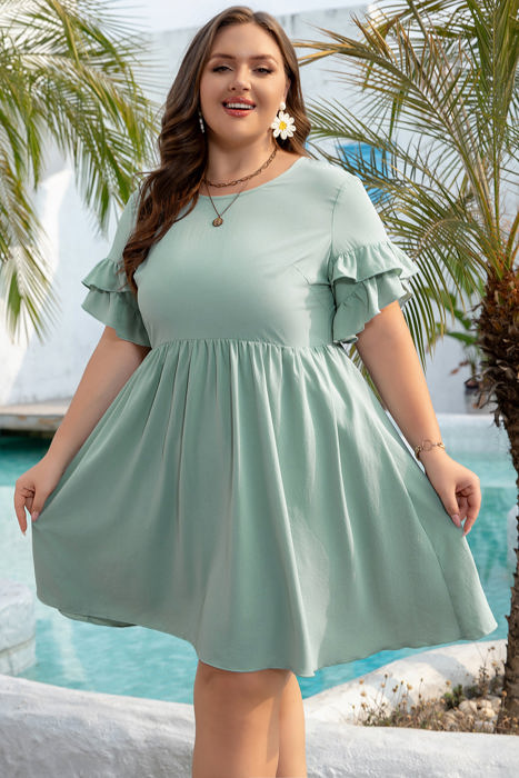 Gracie Plus Size Ruffle Trim Short Sleeve Dress