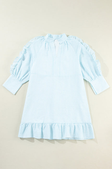 Gracie Seersucker Ruffled Puff Sleeve Mini Dress