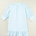  Gracie Seersucker Ruffled Puff Sleeve Mini Dress