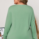  Grass Green Flower Applique Mineral Wash Plus Size Top