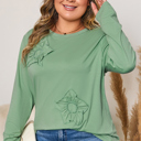  Grass Green Flower Applique Mineral Wash Plus Size Top