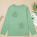  Grass Green Flower Applique Mineral Wash Plus Size Top