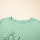  Grass Green Flower Applique Mineral Wash Plus Size Top