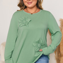 Grass Green 1X Grass Green Flower Applique Mineral Wash Plus Size Top