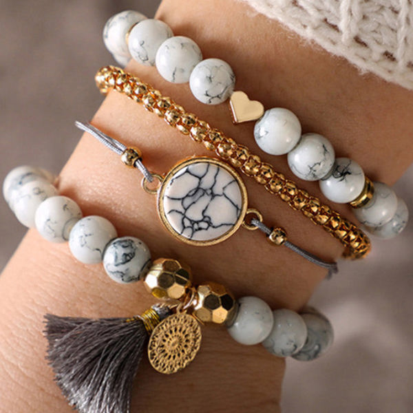 Gray Marble Bracelet Set