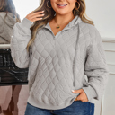  Gray Quilted Quarter Zip Plus Size Hoodie