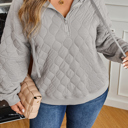  Gray Quilted Quarter Zip Plus Size Hoodie