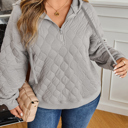  Gray Quilted Quarter Zip Plus Size Hoodie