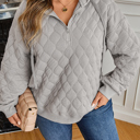  Gray Quilted Quarter Zip Plus Size Hoodie