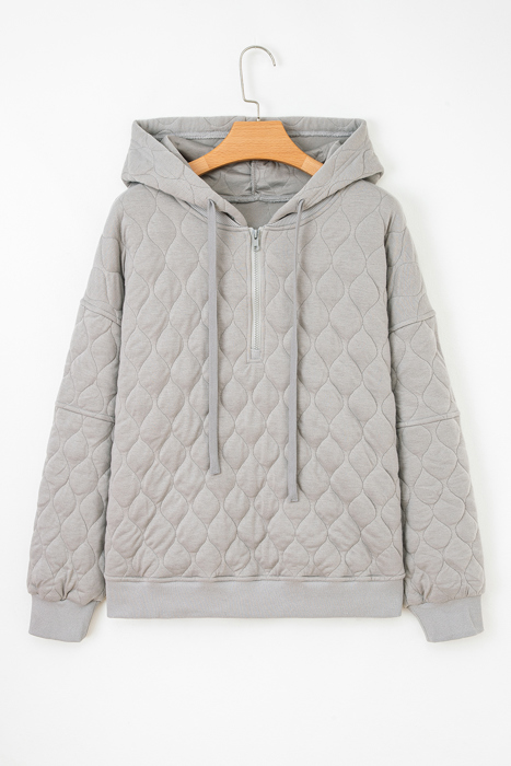 Gray Quilted Quarter Zip Plus Size Hoodie