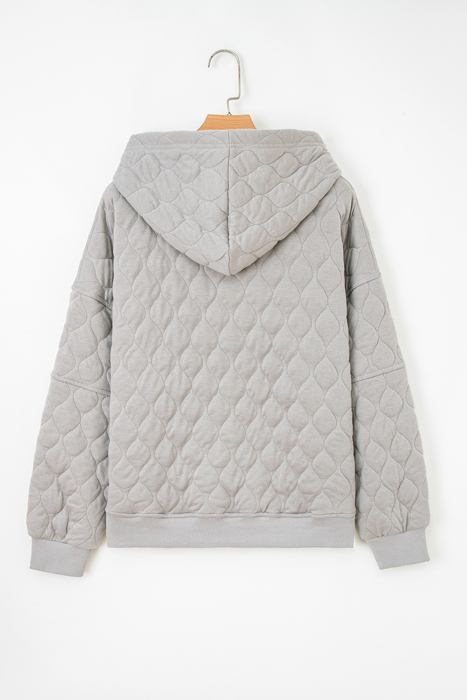 Gray Quilted Quarter Zip Plus Size Hoodie