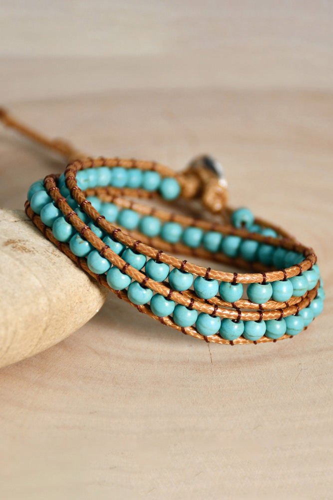 Green Double-Layer Hand-Woven Turquoise Beaded Bracelet