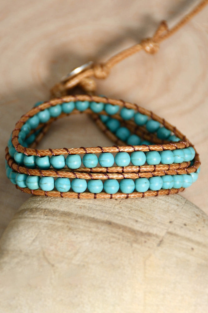 Green Double-Layer Hand-Woven Turquoise Beaded Bracelet