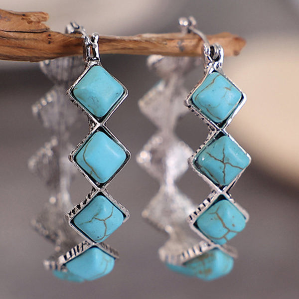 Green Square Turquoise Gem Earrings