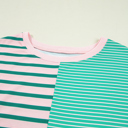  Green Stripe Color Block Exposed Seam Side Slit Plus Size Sweatshirt
