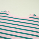  Green Stripe Color Block Exposed Seam Side Slit Plus Size Sweatshirt