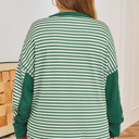  Green Stripe Exposed Seam Patchwork Plus Size Thermal Top