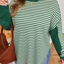  Green Stripe Exposed Seam Patchwork Plus Size Thermal Top