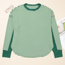  Green Stripe Exposed Seam Patchwork Plus Size Thermal Top