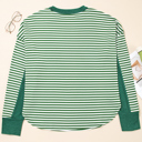  Green Stripe Exposed Seam Patchwork Plus Size Thermal Top