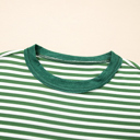 Green Stripe Exposed Seam Patchwork Plus Size Thermal Top