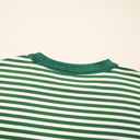  Green Stripe Exposed Seam Patchwork Plus Size Thermal Top