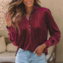  Gwynn Frilled Neck Buttoned Front Velvet Top